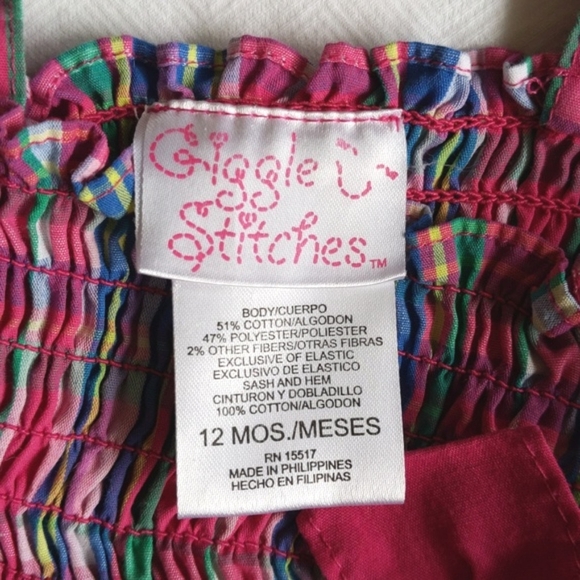 giggle stitches smocked summer plaid baby doll style tank top 12 months - Picture 3 of 4
